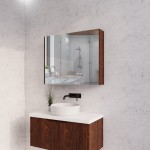 Brown Oak Fluted Mirror Cabinet 900
